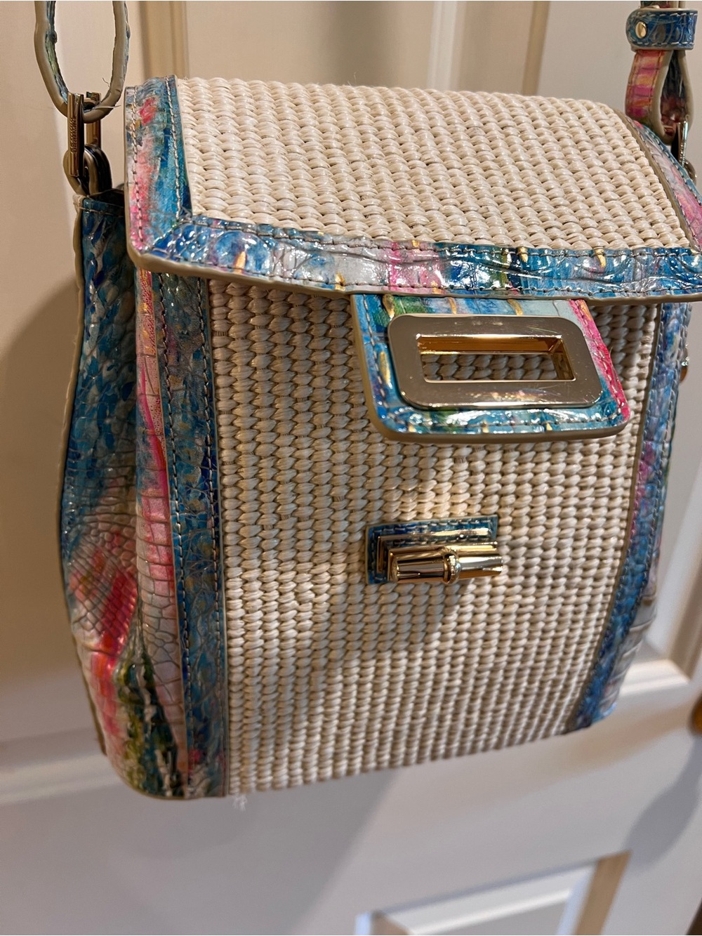 Brahmin Woven Straw Margo Crossbody Bag with Multicolor Trim - Picture 8 of 9